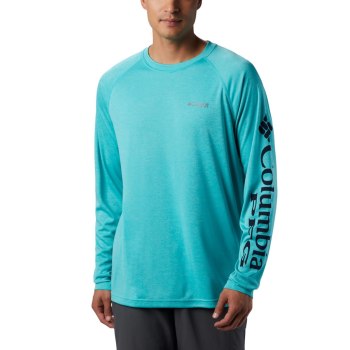 Columbia Muške Majice S Kapuljačom - PFG Terminal Tackle Heather Long Sleeve Svijetlo Tirkizne Tamno